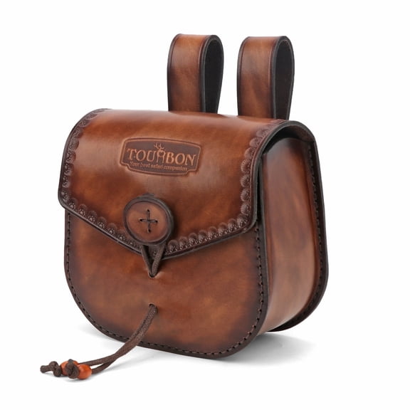 TOURBON Vintage Leather Waist Bag for Hunting - Brown