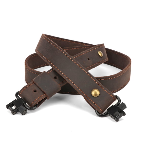 TOURBON Buffalo Leather Sling for Hunting , Shoulder Strap with Swivels 2.5cm Wide - Brown-1 Count-Leather Sling Only