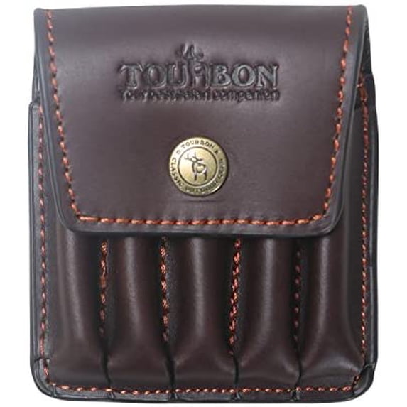 TOURBON Hunting Leather Rifle Cartridge Holder 5 Round Ammo Wallet Pouch