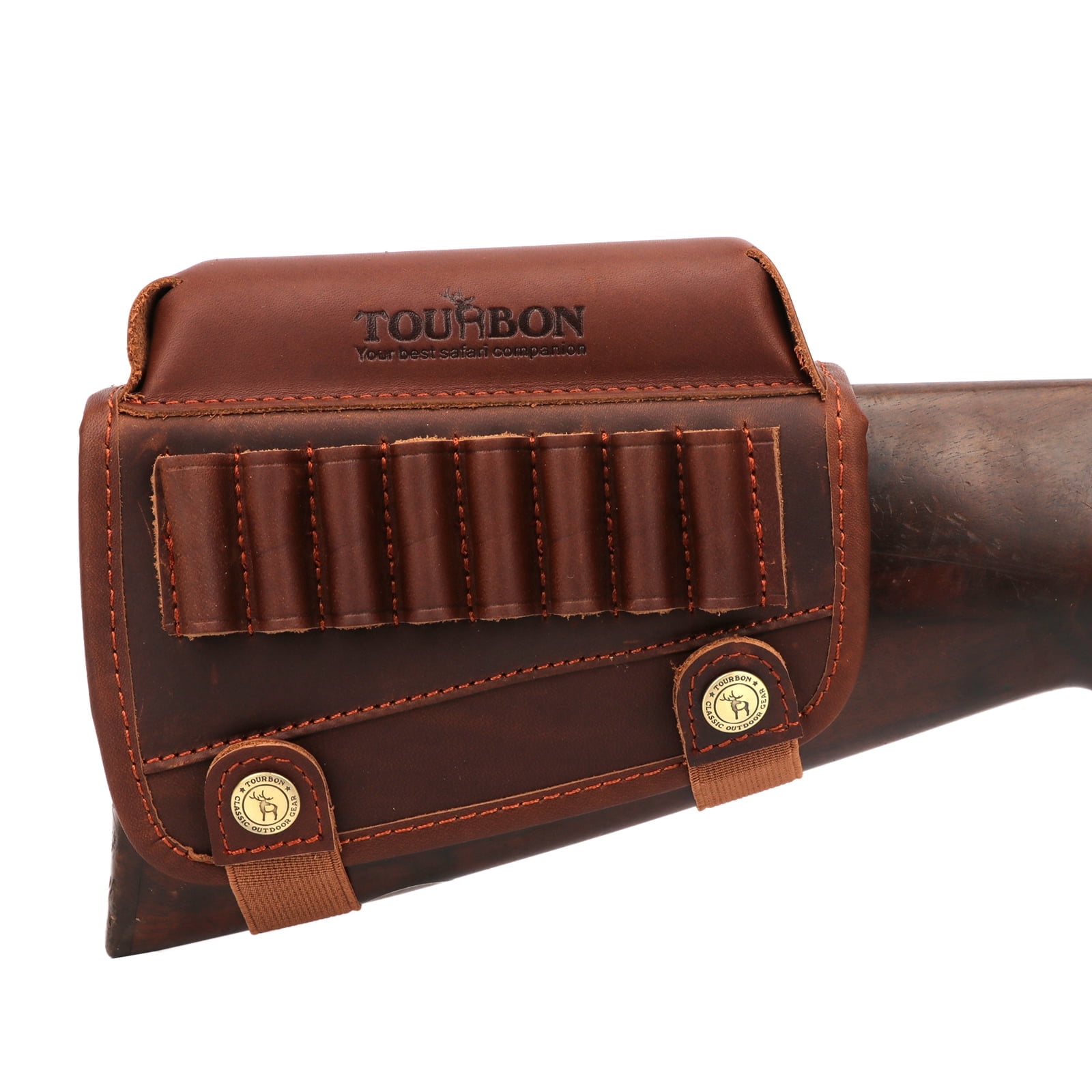 TOURBON Leather Buttstock Cheek Riser Rest with 308win/270win Shell Holder-Brown