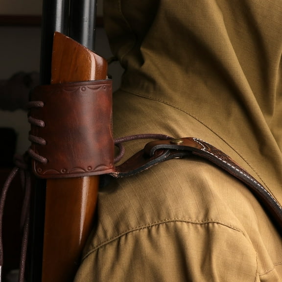 TOURBON Adjustable Leather Sling Loop Hunting Shotgun Rifle Barrel Sleeve Not Drilling Wood