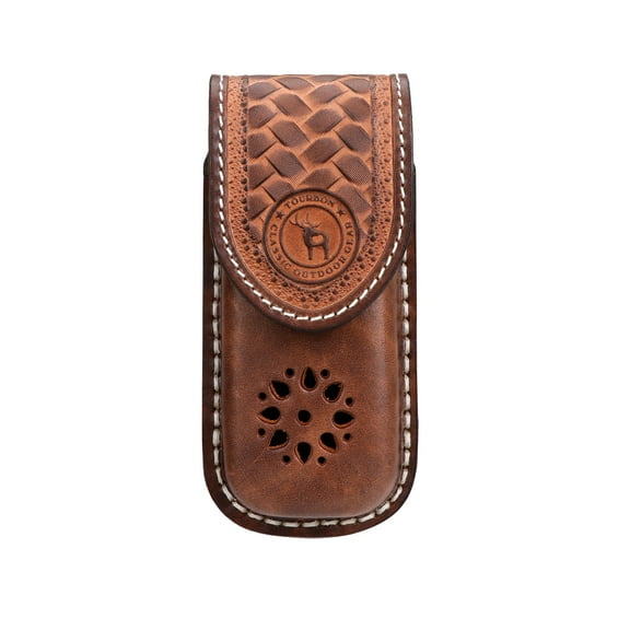 TOURBON Leather Knife Sheath for Small Folding Knife Snap Case Multipurpose Knife Pouch EDC Holster Clip-on Belt Brown