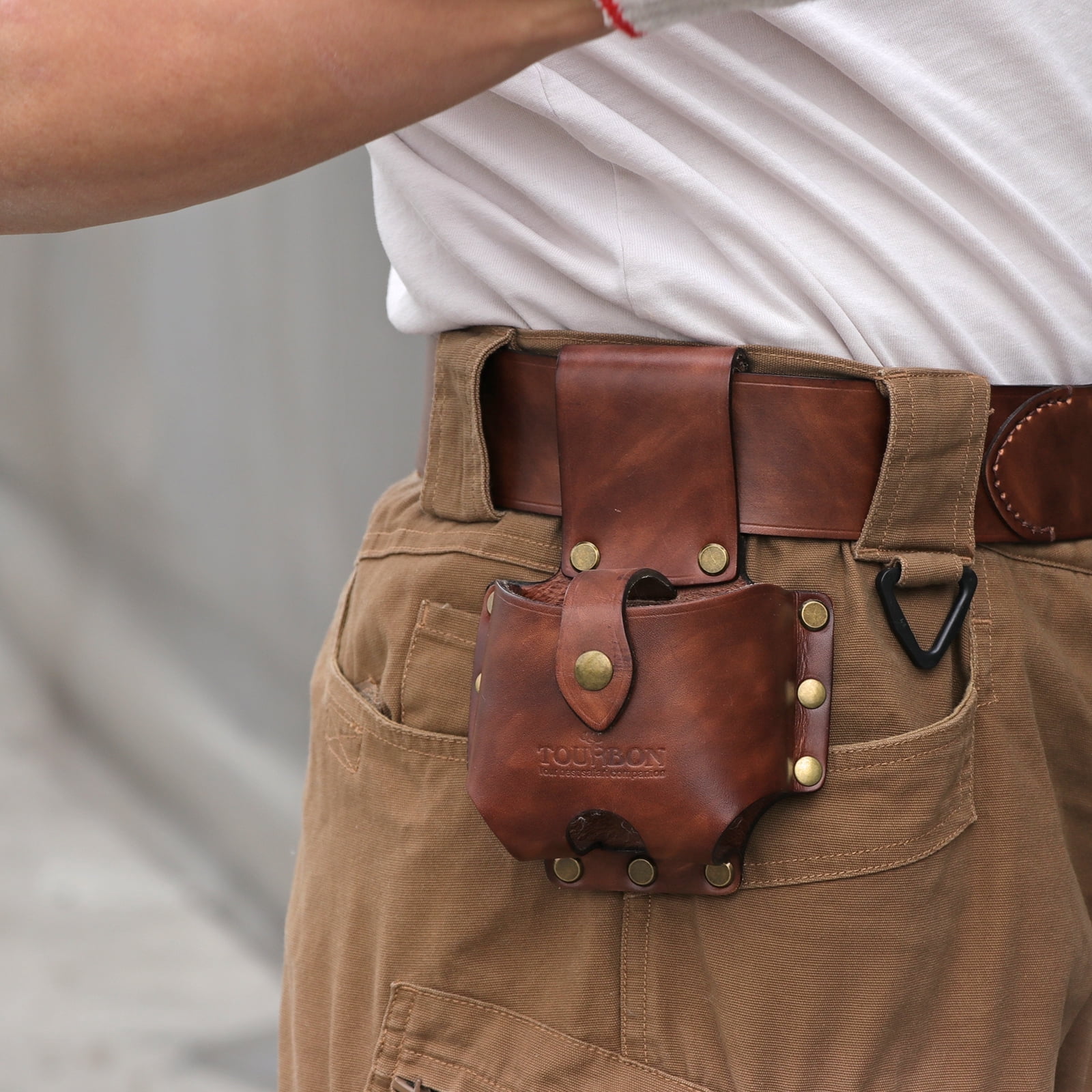 TOURBON Leather 10M Tape Measuring Hanger Holster – Tool Belt Carry Pouch With Belt Loop & Quick Release