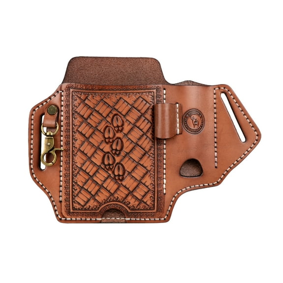 TOURBON Leather Universal Cell Phone Pouch Folding Knife Sheath EDC Pocket Organizer Pen Holder Key Chain with Belt Loop Brown
