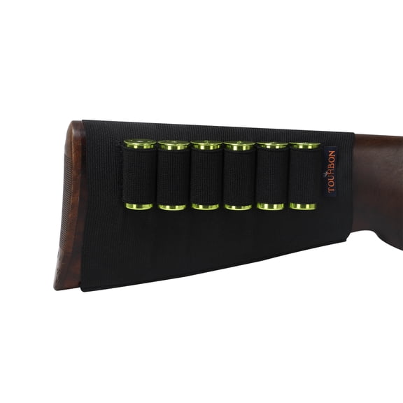Tourbon Shotgun Buttstock Ammo Holder, 6-Shell Elastic Cartridge Carrier for 12 and 16 Gauge, Heavy-Duty Black Stock Sleeve Ammunition Case, 1 Count