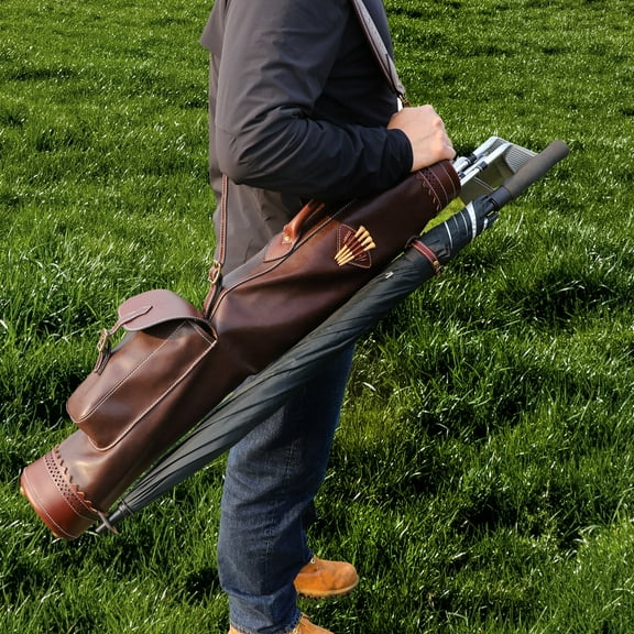 TOURBON Pencil Style Golf Clubs Carrier Microfiber Leather Sunday Bag Vintage Travel Bag for Driving Range Brown Outdoor