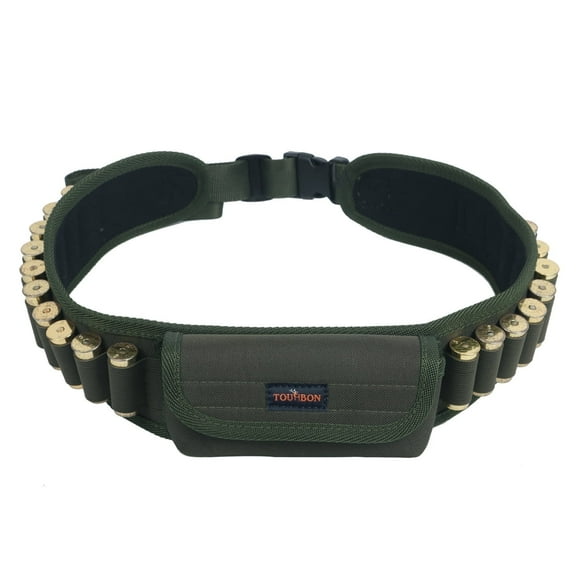 TOURBON Adjustable 35.5'' to 44.5'' Shell Belt for Hunting Shotgun, 12 Gauge, 20 rounds, Nylon , Green