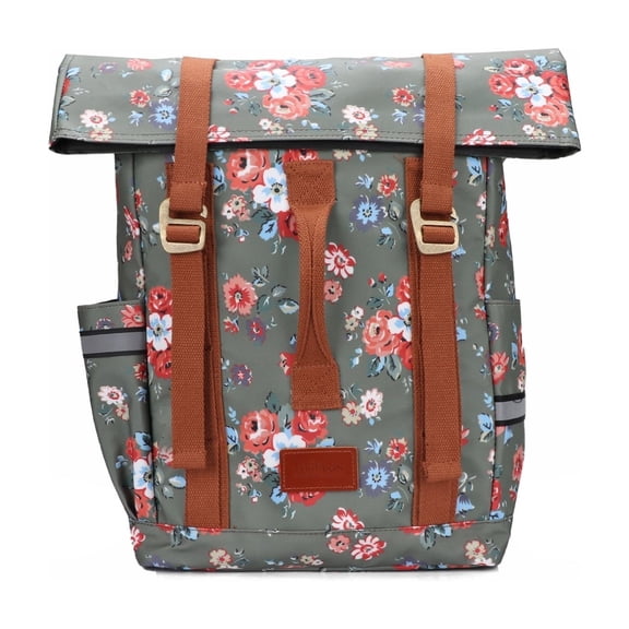 Tourbon Vintage Floral Water-Resistant Canvas Bike Pannier Backpack, 2-in-1 Rear Rack Bag