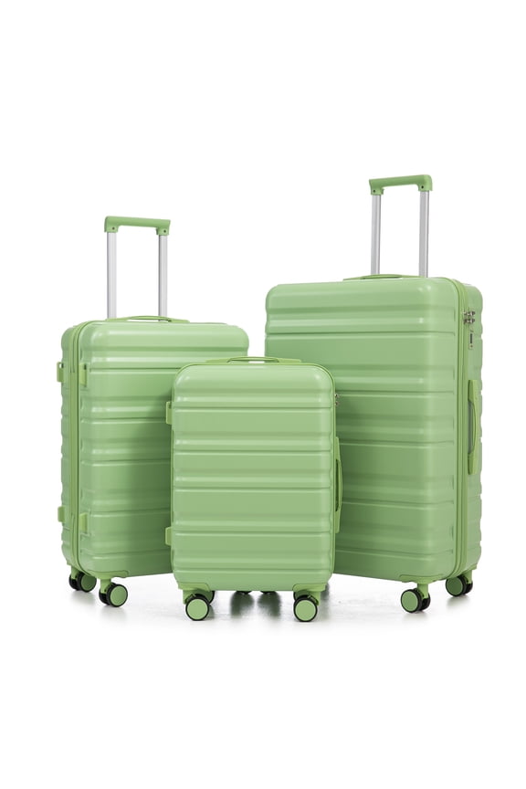 TOURIST 3 Piece ABS Hardside Spinner Luggage Set with Combination Lock, 20/24/28 Inch Matching Color Travel Suitcase Set, Green