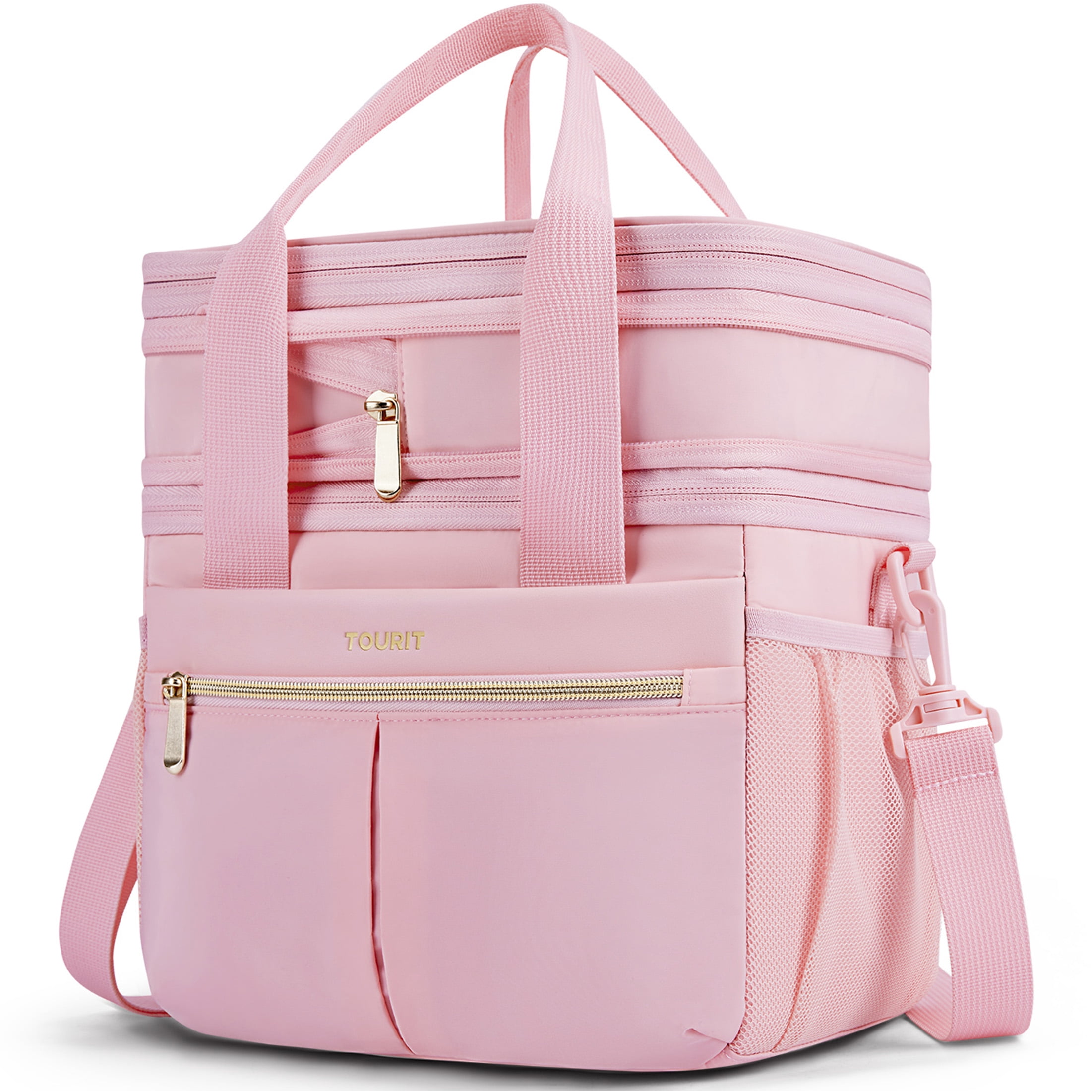 TOURIT 23 Cans Insulated Lunch Bag Expandable Reusable Lunch Box, Tote Cooler Bag with Double Deck & Leakproof Thermal for Women Men, Work School Picnic Beach, Pink