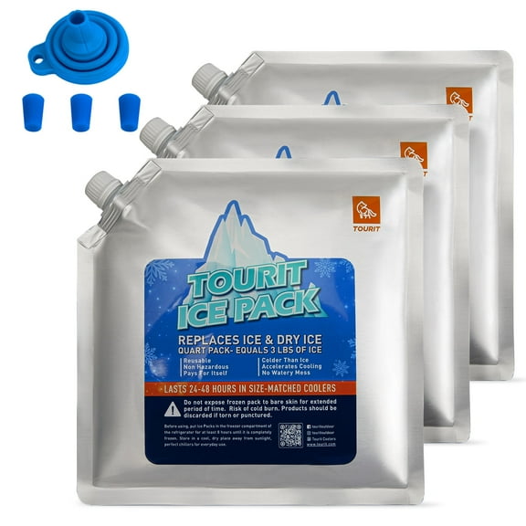 TOURIT 3 Pcs Reusable Ice Packs for Coolers, Cooler Backpacks/Bag, Lunch Bags/Box, Long Lasting Cooler Ice Packs