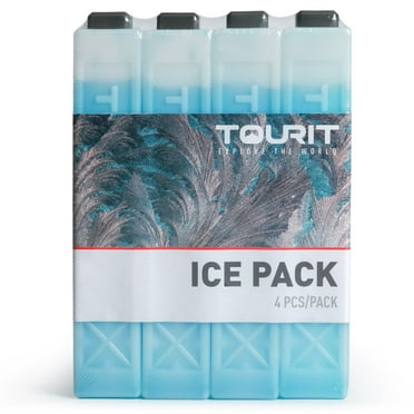 TOURIT 4 PCS Ice Packs for Coolers, Reusable Cold Freezer Packs for Lunch Bag/Box and Cooler Bag, Knee Injuries, Back Pain Relief, Picnic, Camping, Adults and Kids, Blue