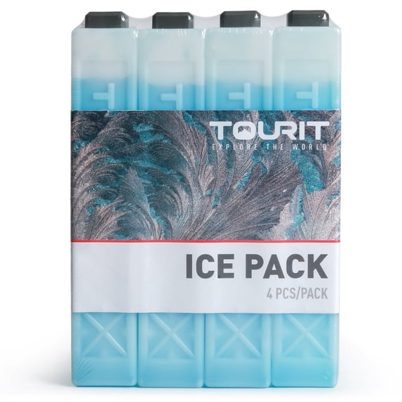 TOURIT 4 PCS Ice Packs for Coolers, Reusable Cold Freezer Packs for Lunch Bag/Box and Cooler Bag, Knee Injuries, Back Pain Relief, Picnic, Camping, Adults and Kids, Blue