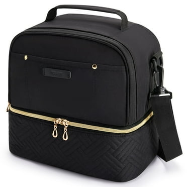 TOURIT Insulated Lunch Bag Reusable Lunch Box Containers, Tote Cooler Bag with Double Deck & Leakproof Thermal, Shoulder Strap for Men Women, Work School Picnic Beach, Black