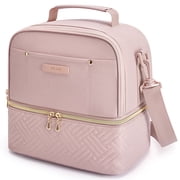 TOURIT Insulated Lunch Bag Reusable Lunch Box Containers, Tote Cooler Bag with Double Deck & Leakproof Thermal, Shoulder Strap for Women Men, Work School Picnic Beach, Pink