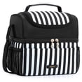 thumbnail image 1 of TOURIT Insulated Lunch Tote Bag Leakproof Lunch Box, Reusable Cooler Bag Food Container with Dual Compartment, Pockets & Shoulder Strap for Women Men, Work School Picnic Beach, Black White Stripes, 1 of 8