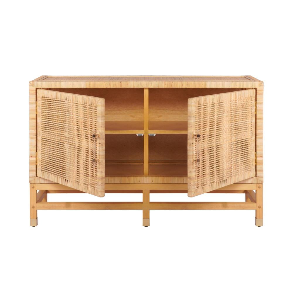 Natural Mahogany and Rattan Buffet with Brass Accents