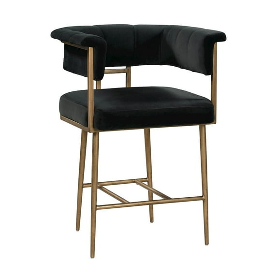 TOV Furniture Astrid Grey Velvet Counter Stool with Antique Brass Frame
