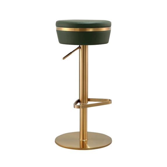 TOV Furniture Astro Malachite Green and Gold Vegan Leather Adjustable Stool