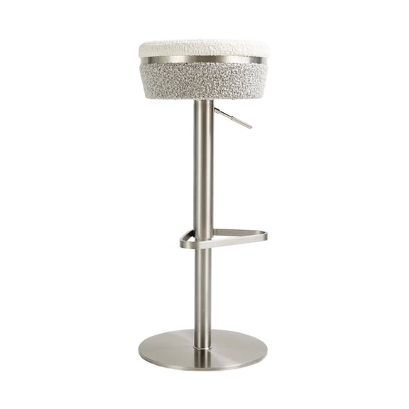 TOV Furniture Astro White and Grey Boucle Adjustable Stool