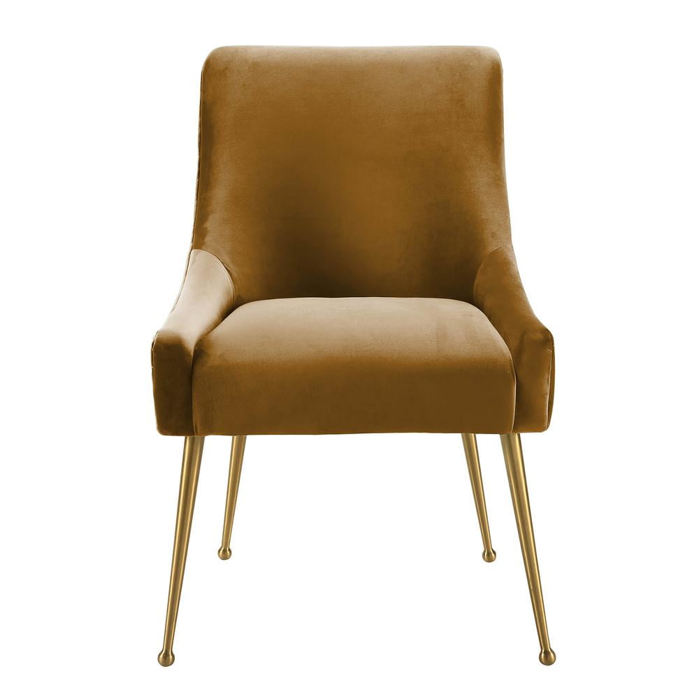 Cognac Velvet Upholstered Side Chair with Gold Metal Legs