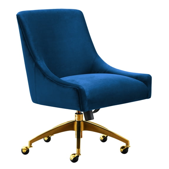 TOV Furniture Beatrix Navy Velvet Swivel Office Chair with Gold Base