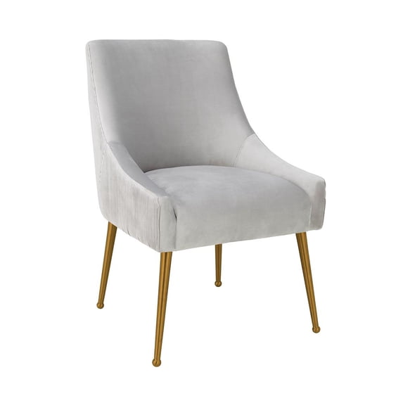 TOV Furniture Beatrix Pleated Light Grey Velvet Side Chair with Gold Legs