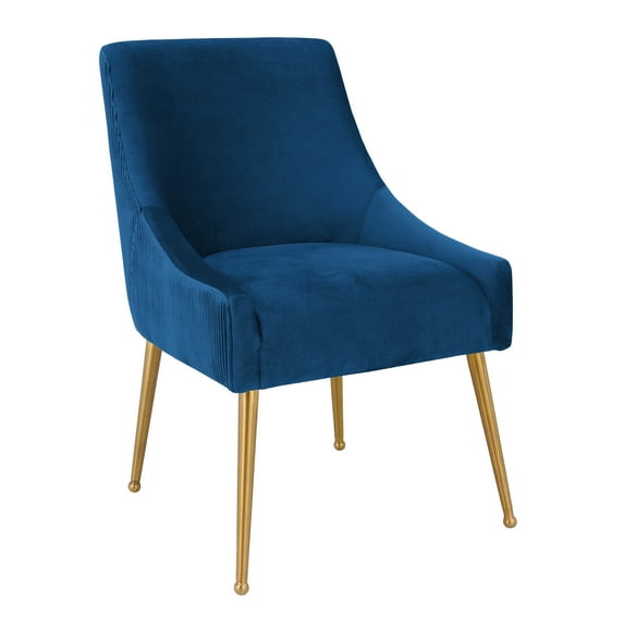 TOV Furniture Beatrix Pleated Navy Velvet Side Chair with Gold Legs