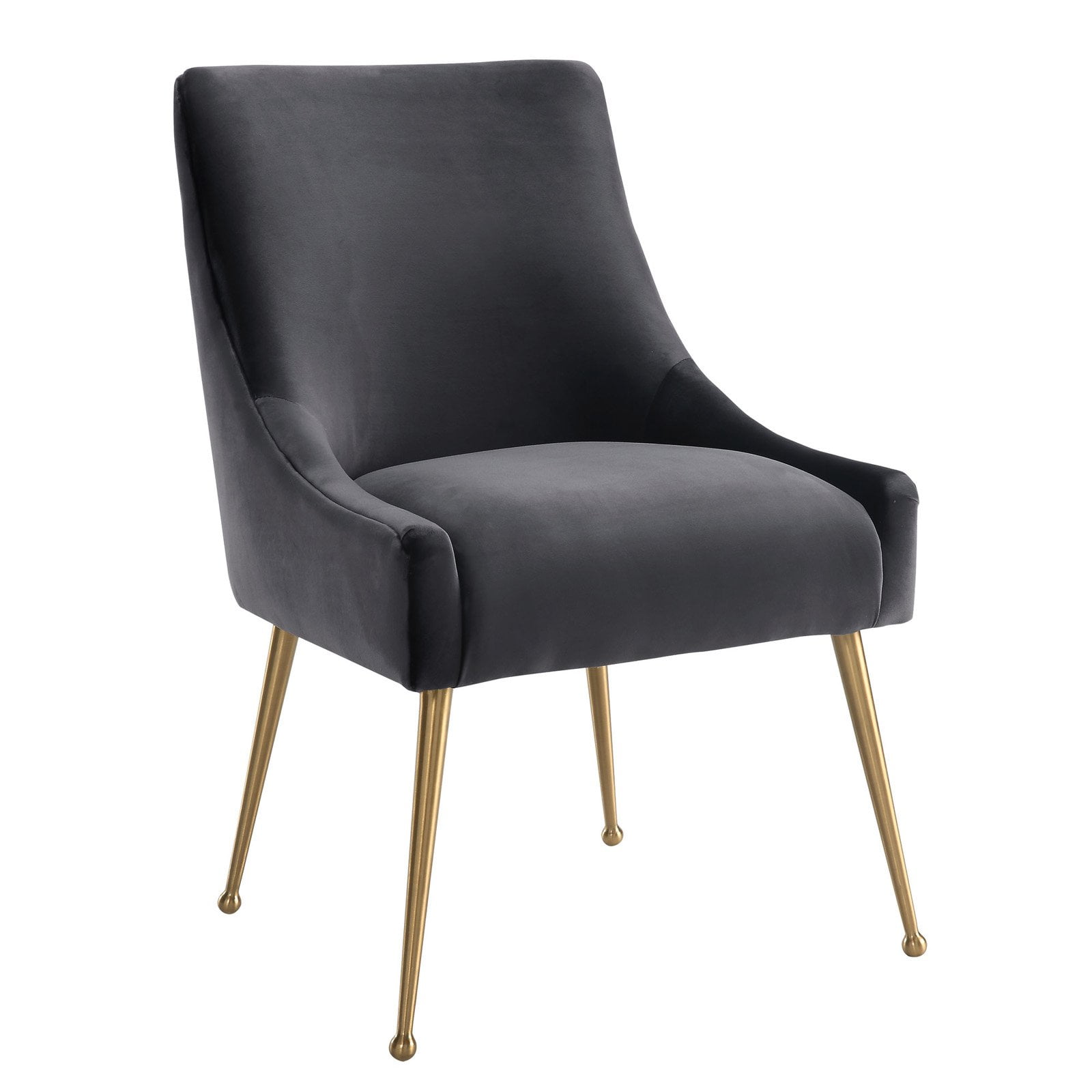 Gray Velvet Upholstered Side Chair with Gold Tapered Legs