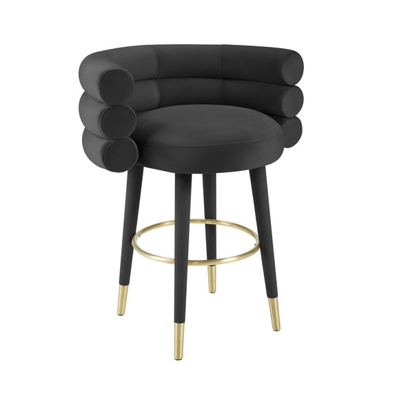 TOV Furniture Betty Black Velvet Counter Stool with Gold Accents