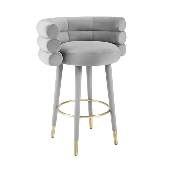 TOV Furniture Betty Grey Velvet Bar Stool with Gold Accents