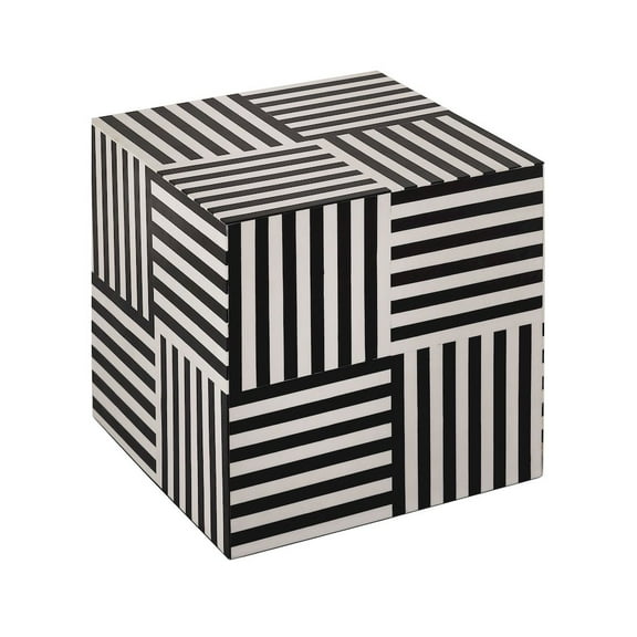 TOV Furniture Black And White Cube Side Table With Geometric Pattern