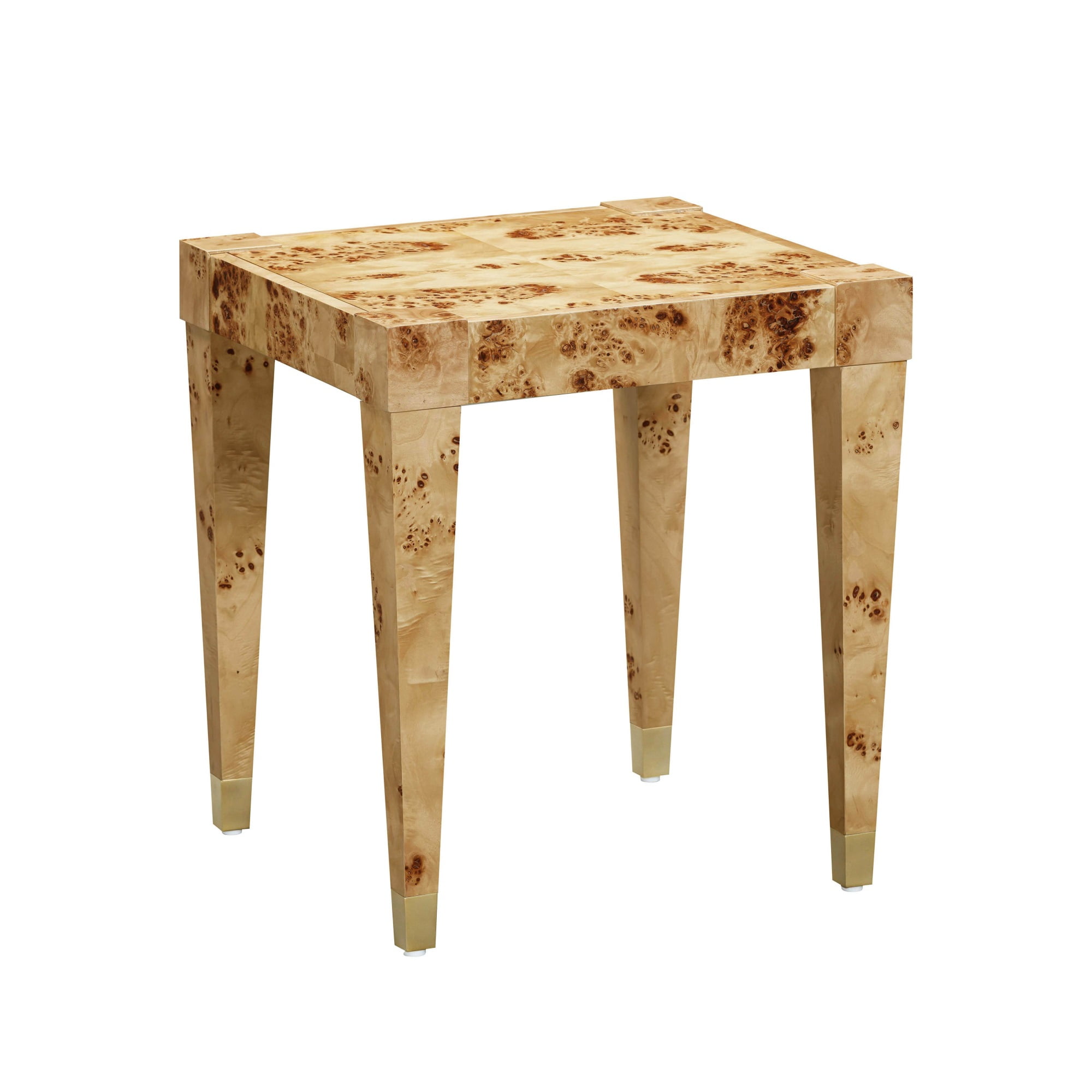 Natural Burl Wood and Brass Square End Table