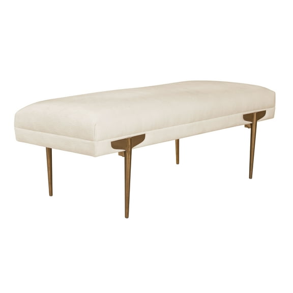 TOV Furniture Brno White Waived Velvet Bench with Gold Legs