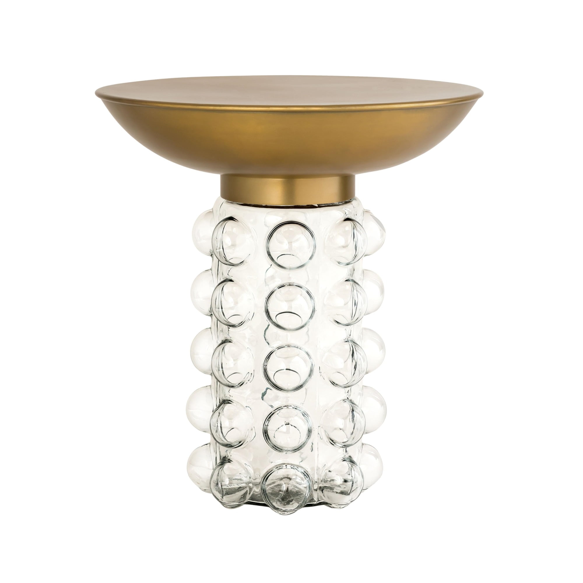 Chic Hollywood Glam Round Brass & Glass Bubble Pedestal Side Table