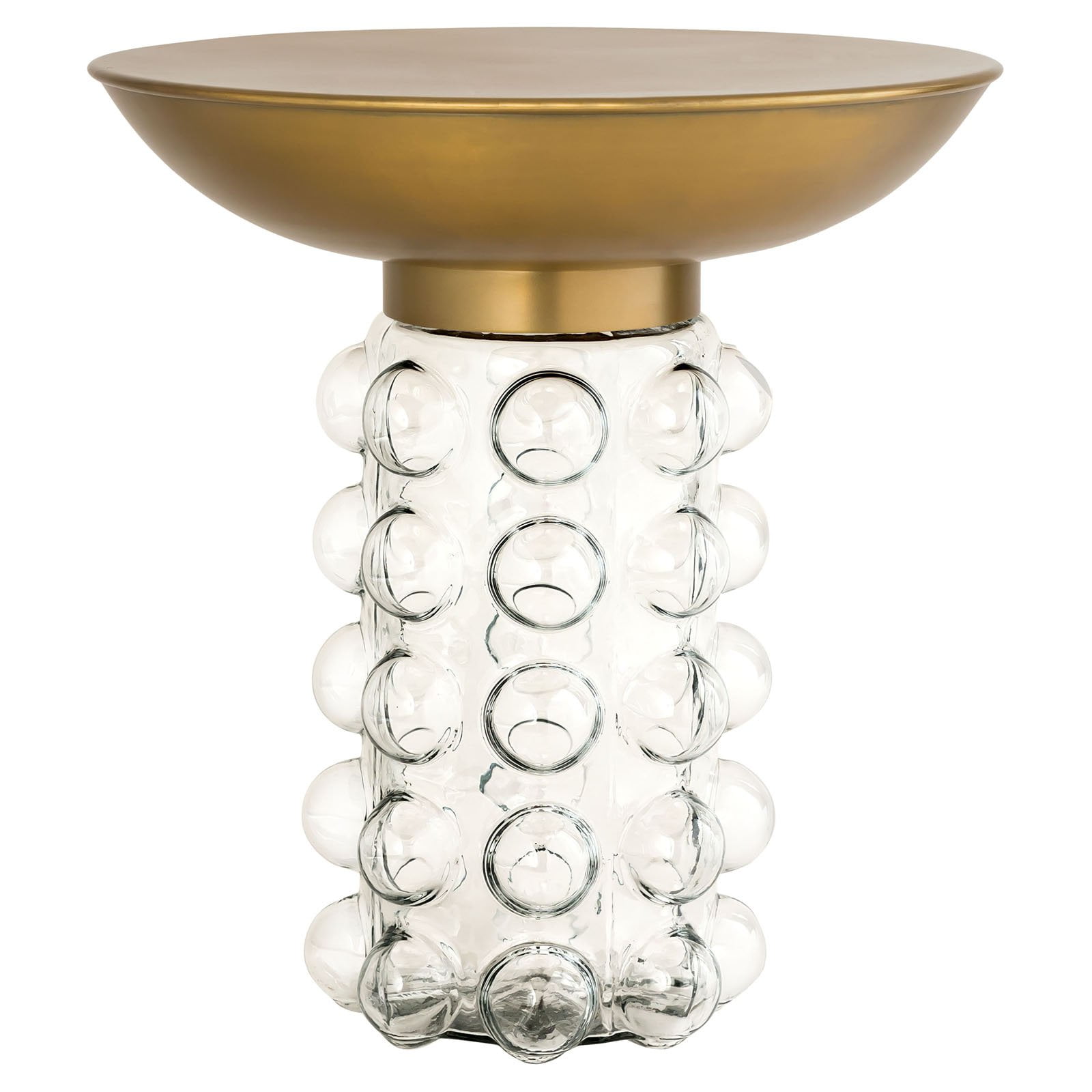 Chic Hollywood Glam Round Brass & Glass Bubble Pedestal Side Table
