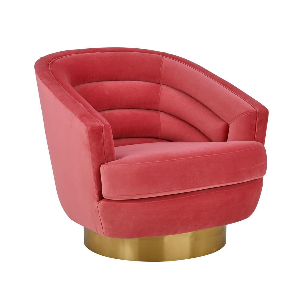 Hot Pink Velvet Swivel Accent Chair with Gold Base