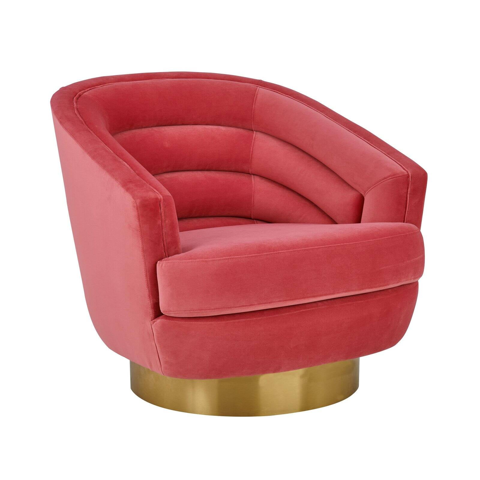 Hot Pink Velvet Swivel Accent Chair with Gold Base