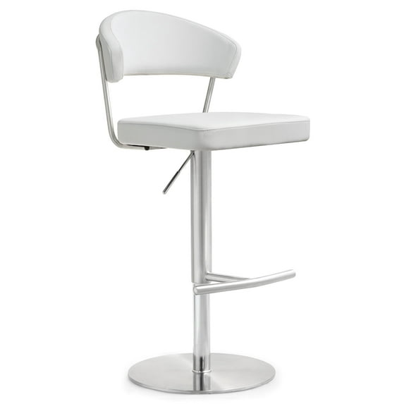 TOV Furniture Cosmo White Vegan Leather Barstool with Steel Frame
