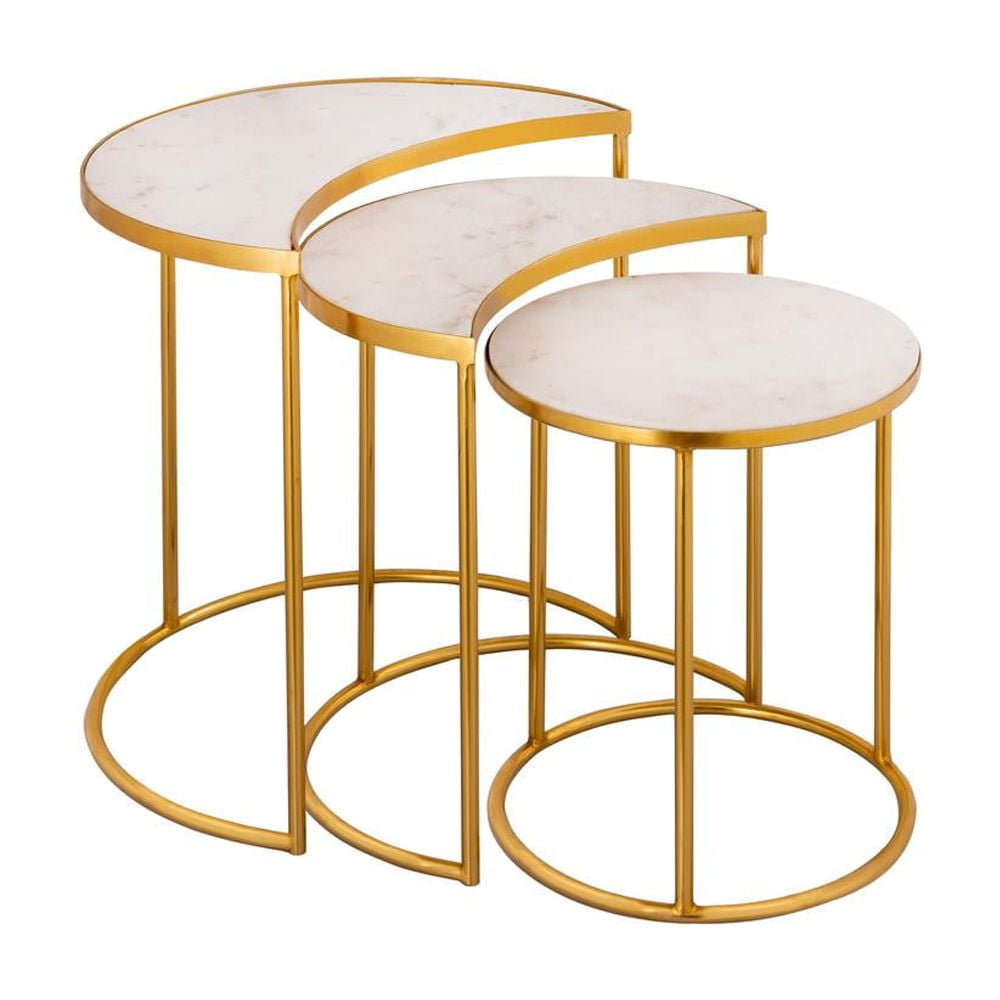White Marble and Gold Iron Nesting Tables Set