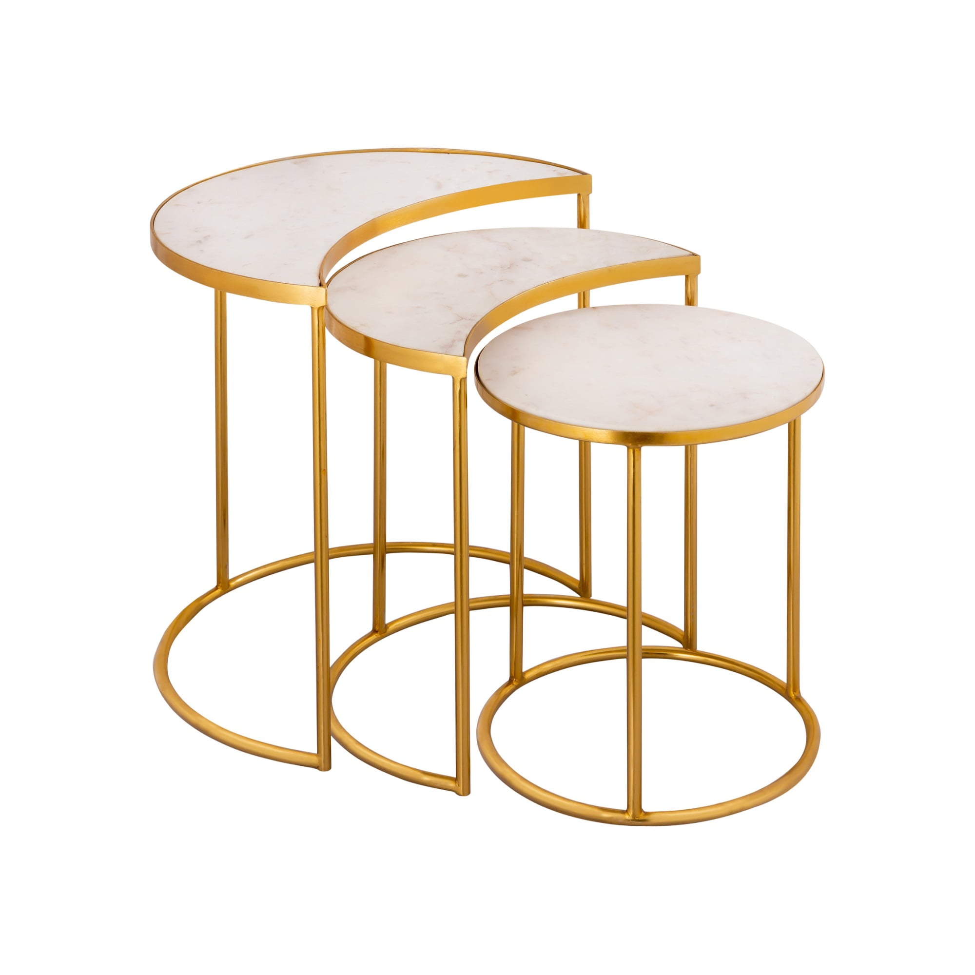 White Marble and Gold Iron Nesting Tables Set