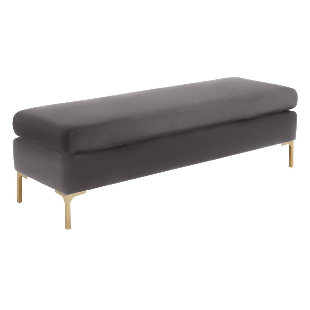 Delilah Modern Gray Velvet Bench with Gold Legs