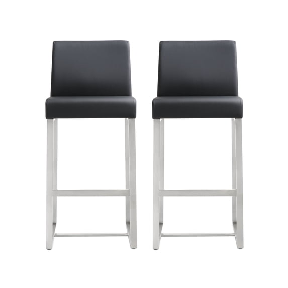 TOV Furniture Denmark Black Vegan Leather Counter Stool with Silver Legs - Set of 2