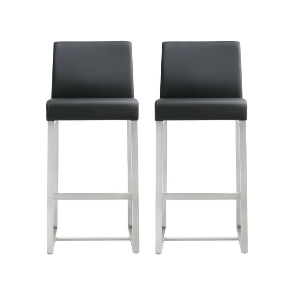 TOV Furniture Denmark Black Vegan Leather Counter Stool with Silver Legs - Set of 2