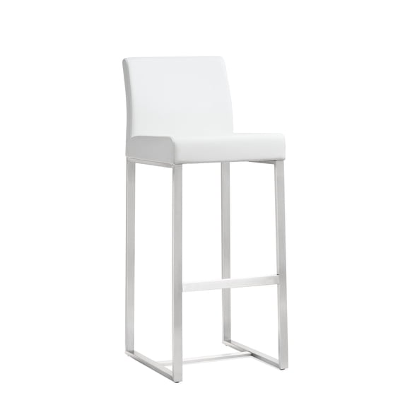 TOV Furniture Denmark White Vegan Leather Barstool with Silver Legs - Set of 2