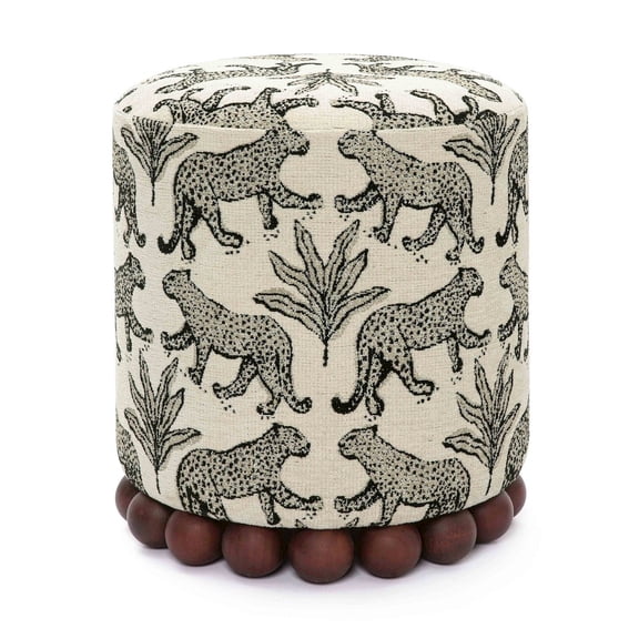 TOV Furniture Dex Cream Leopard Jacquard Ottoman
