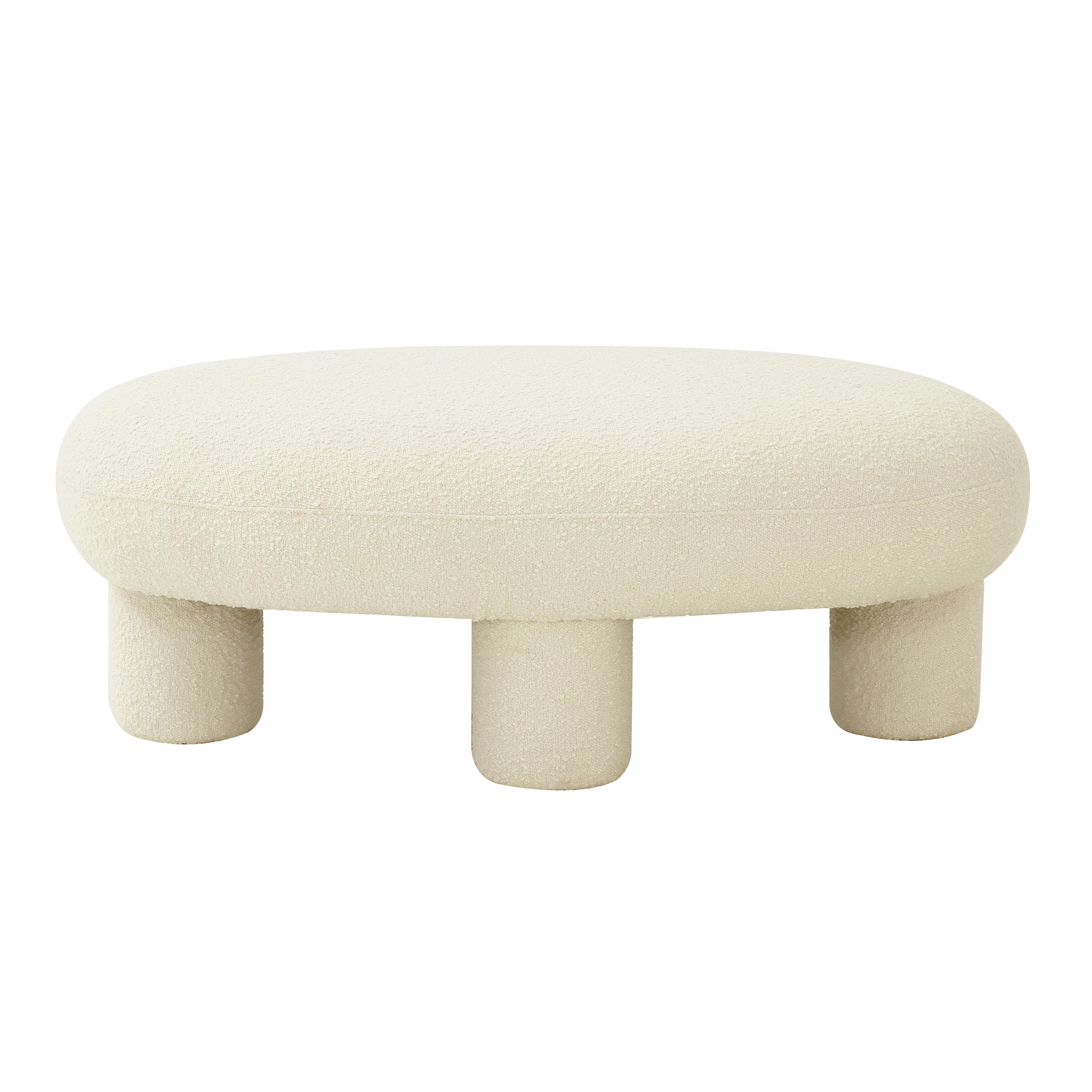 Chic Cream Bouclé Oval Ottoman with Kiln-Dried Pine Frame