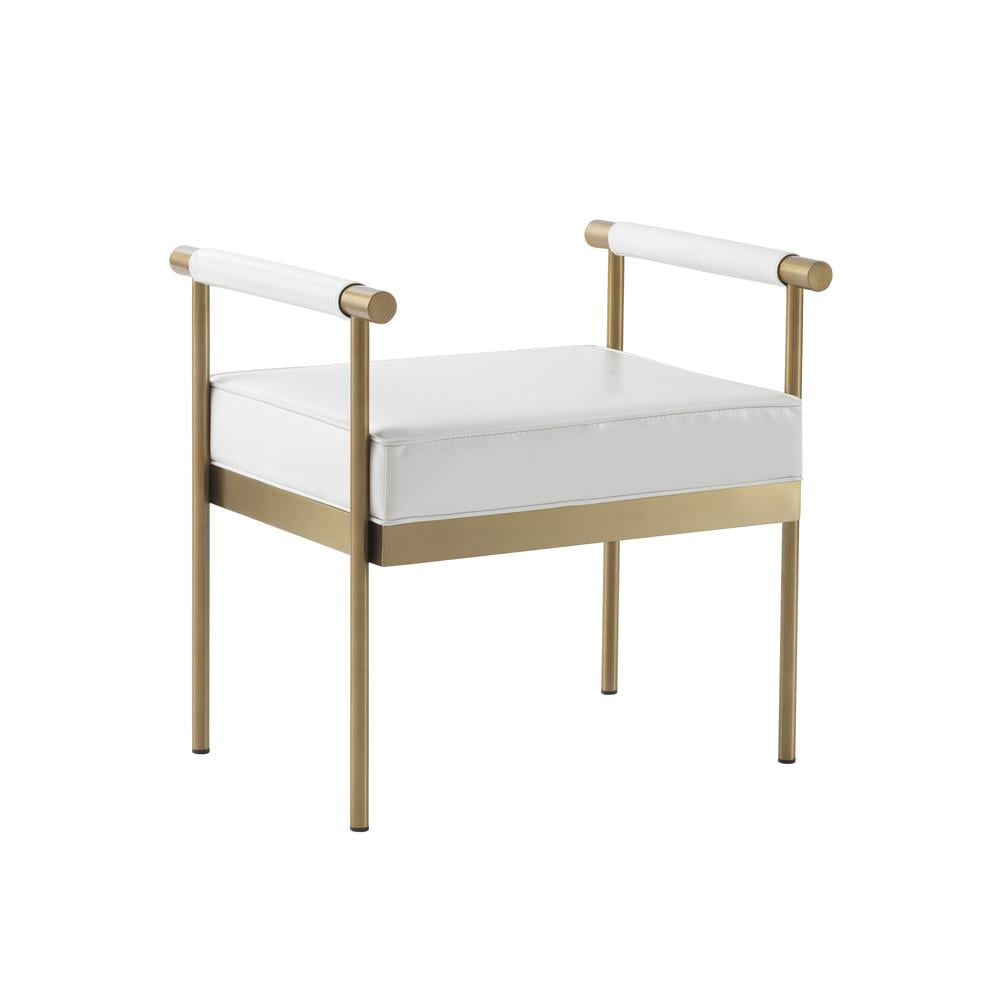 Diva Contemporary White Vegan Leather Bench with Gold Legs