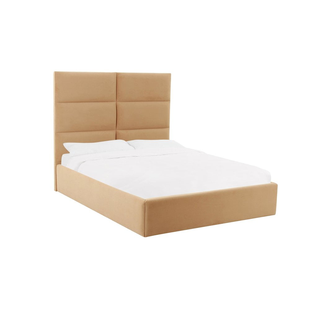 Eliana Beige Velvet Upholstered Queen Bed with Headboard