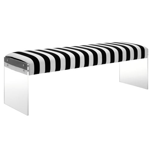 TOV Furniture Envy Paris Black and White Velvet Bench with Transparent Acrylic Legs